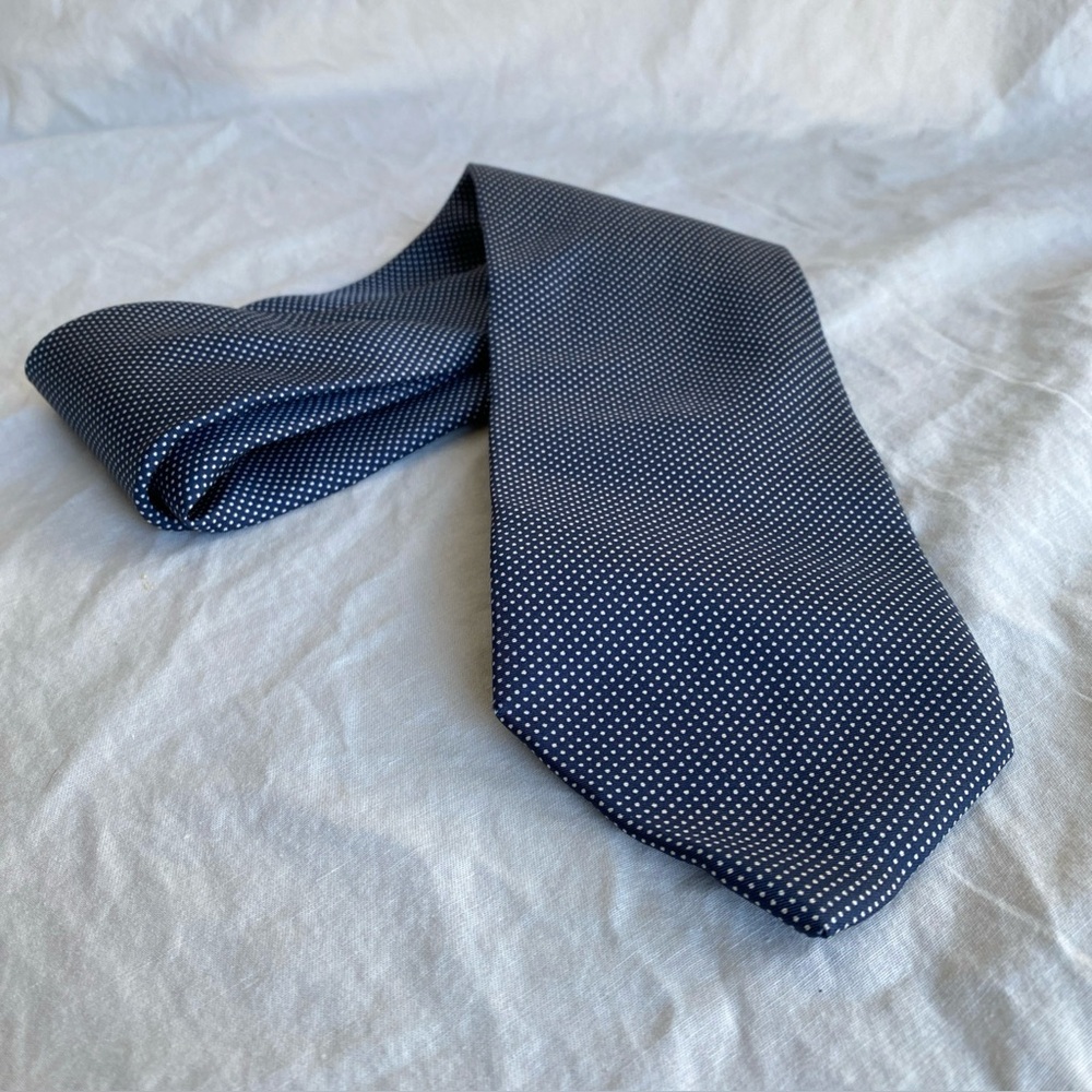 Leonardo Strelli Navy Blue & White Polka Dot 100% Silk Men's Tie